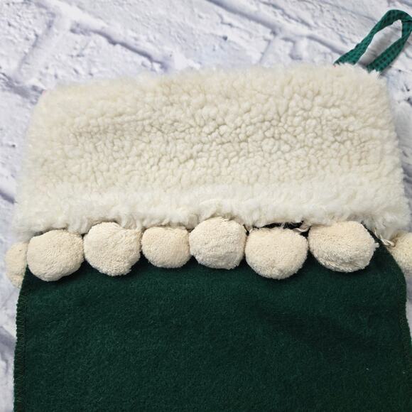Old Fashion Angel Christmas Green Stocking White Fleece Cuff Green Check Lining - Picture 7 of 10